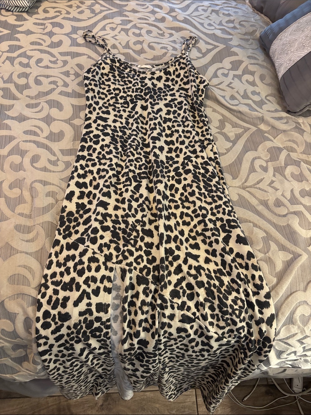 Leopard Print Maxi Dress - Black & Cream